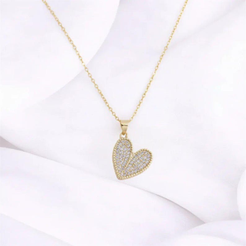 CZ Heart necklace, Gold - 20 inch - - LadybugfeetDesigns -