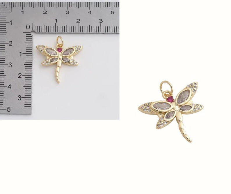 Dragonfly necklace, Gold - 20 inch - - LadybugfeetDesigns -