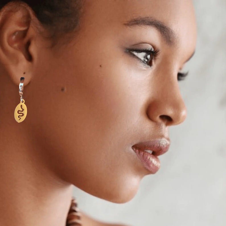 Gold Snake Hoop earrings, 16mm Hoop Drop - - LadybugfeetDesigns -