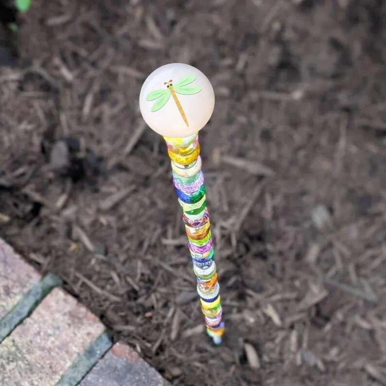 Dragonfly Garden Stakes/ Beaded Dragonfly 12" or 24" Garden Stake/ Suncatcher - - LadybugfeetDesigns -