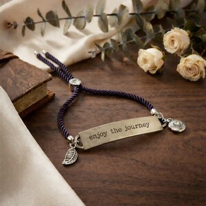 Enjoy the Journey, Inspirational Quote Twisted rope bolo Bracelet - - LadybugfeetDesigns -