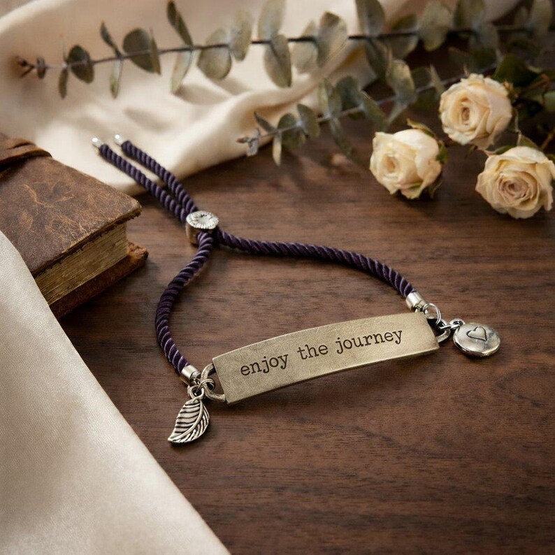 Enjoy the Journey, Inspirational Quote Twisted rope bolo Bracelet - - LadybugfeetDesigns -