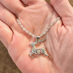 Christmas Reindeer Rhinestone necklace, 18 inch - - LadybugfeetDesigns -