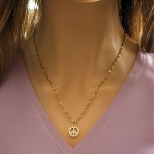 Sparkly Peace Sign necklace, Gold- 20 inch - - LadybugfeetDesigns -