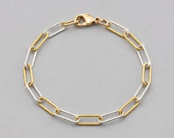 Two Tone Diamond Cut Paperclip Chain Bracelet