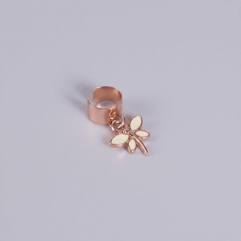 Dragonfly Ear Cuff, Rose-Gold - - LadybugfeetDesigns -