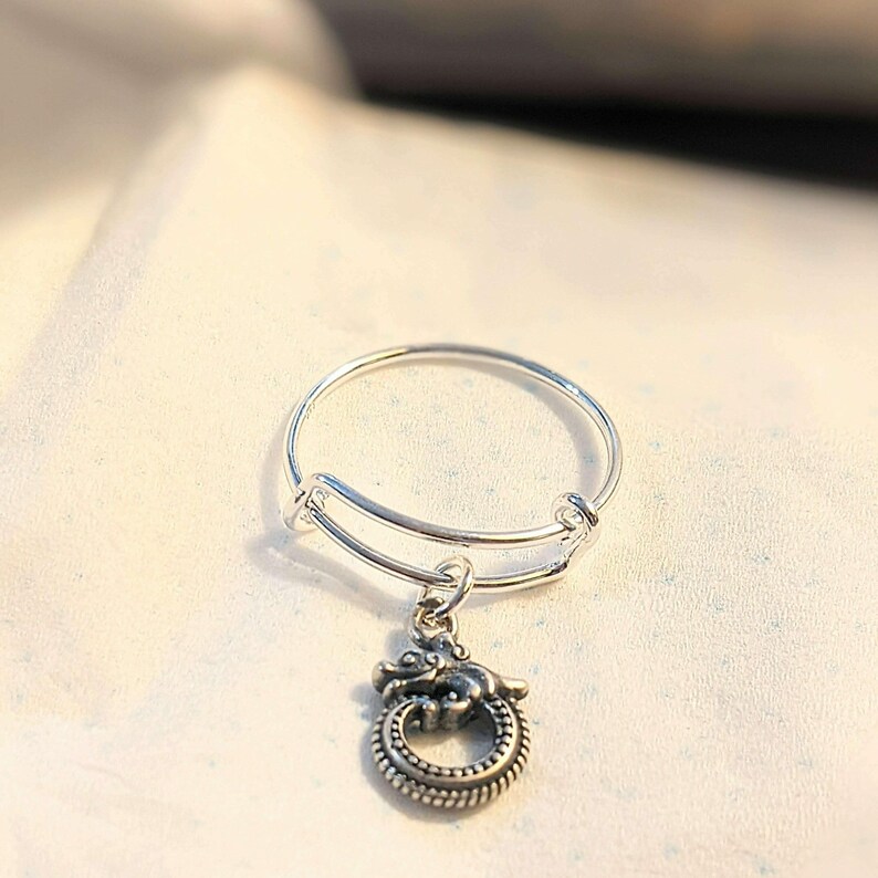 Sterling Silver Dragon Charm Ring - - LadybugfeetDesigns -