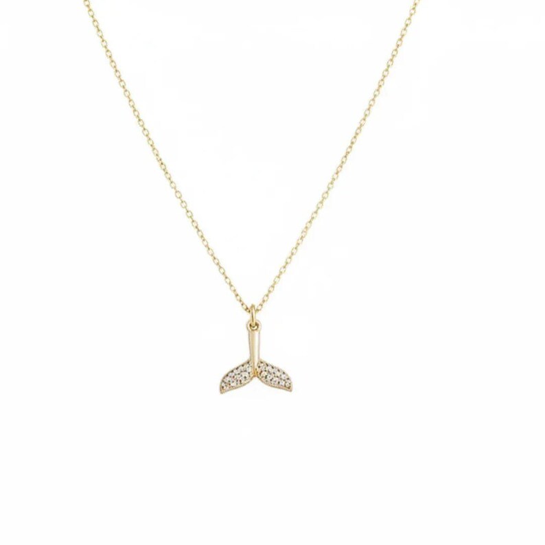 CZ Whale Tail necklace, Gold - 20 inch - - LadybugfeetDesigns -