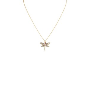 Dragonfly necklace, Gold - 20 inch - - LadybugfeetDesigns -