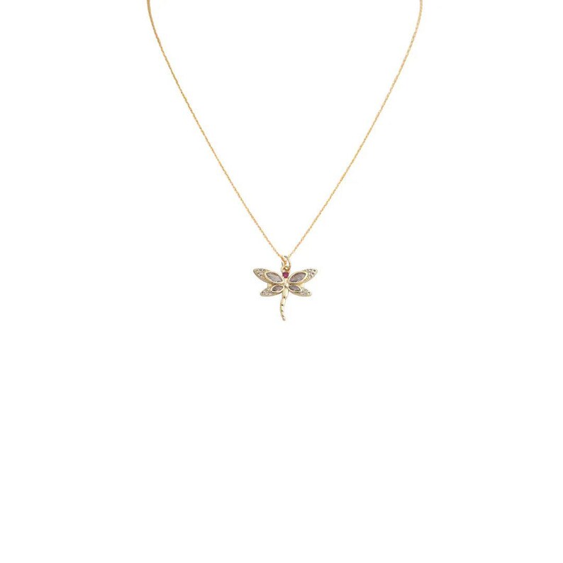 Dragonfly necklace, Gold - 20 inch - - LadybugfeetDesigns -