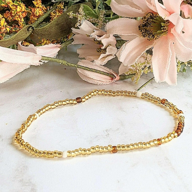 Beaded Stretch Cord Anklet-Beach Tan - - LadybugfeetDesigns -