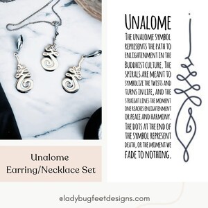 Unalome Earring/Necklace Set, Silver - Adjustable - - LadybugfeetDesigns -
