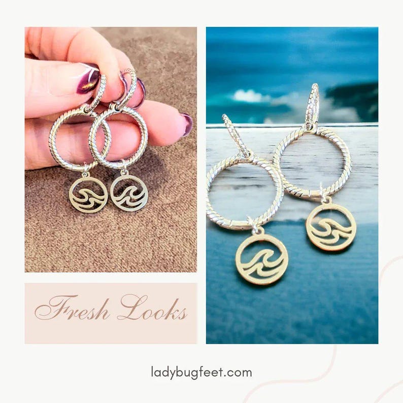 Sterling Double Hoop Sterling Wave Earrings, 3 in 1 Hoops - - LadybugfeetDesigns -