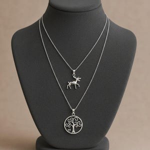 Moose & Tree of Life Necklace Set, Silver - - LadybugfeetDesigns -