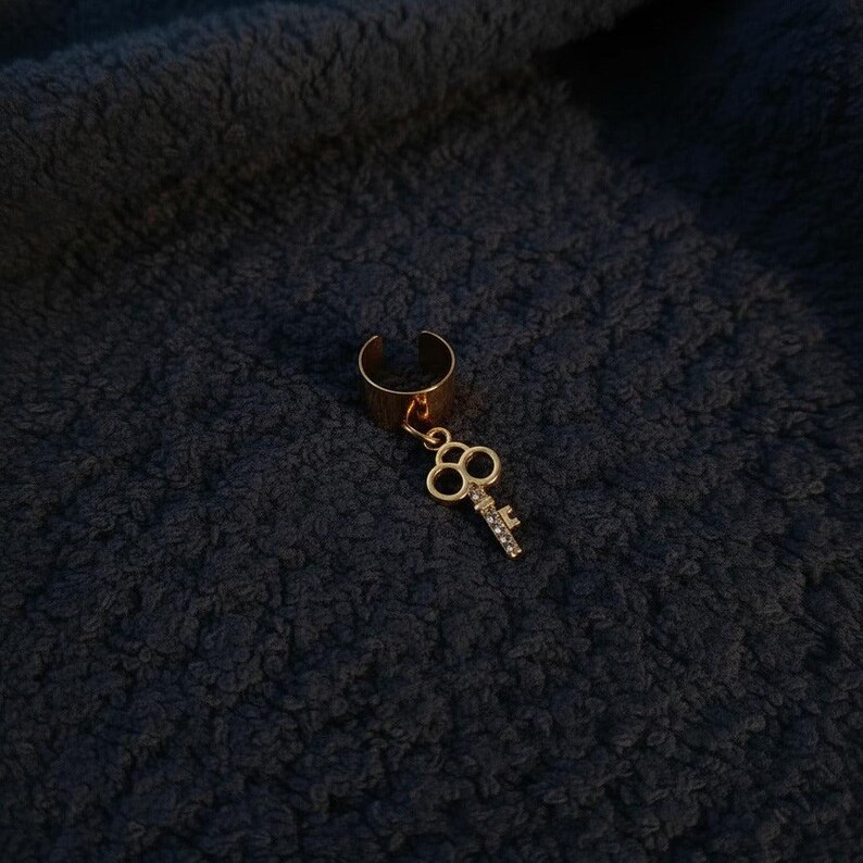 CZ Key Ear Cuff, Gold - - LadybugfeetDesigns -