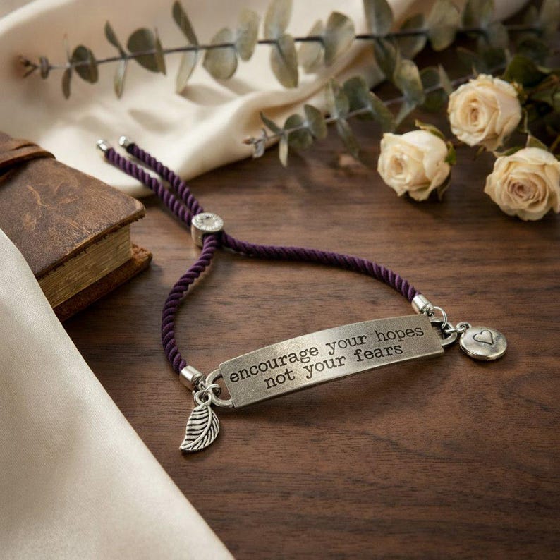 Encourage Your Hopes Not Your Fears Twisted Rope Bolo bracelet - - LadybugfeetDesigns -