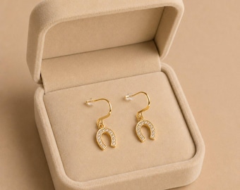 CZ Horseshoe dangle earrings, Gold