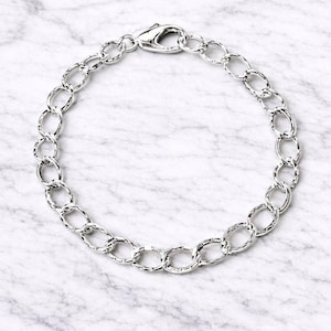 925 Sterling Silver Hammered Oval Link Charm Bracelet Base - D.i.y. - Build Your Charm Bracelet!