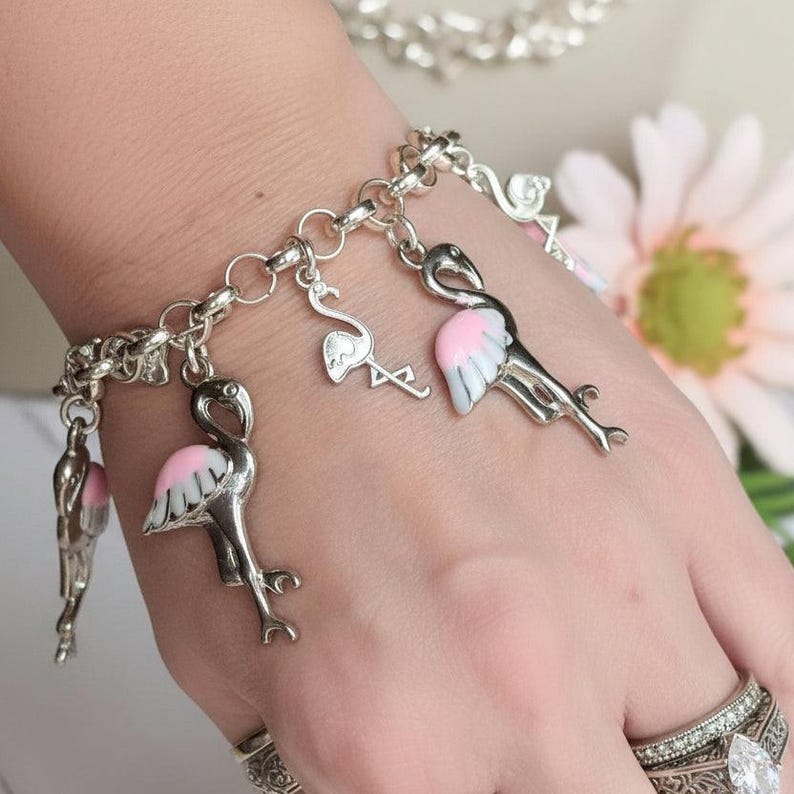 Flamingo Charm Bracelet II - - LadybugfeetDesigns -