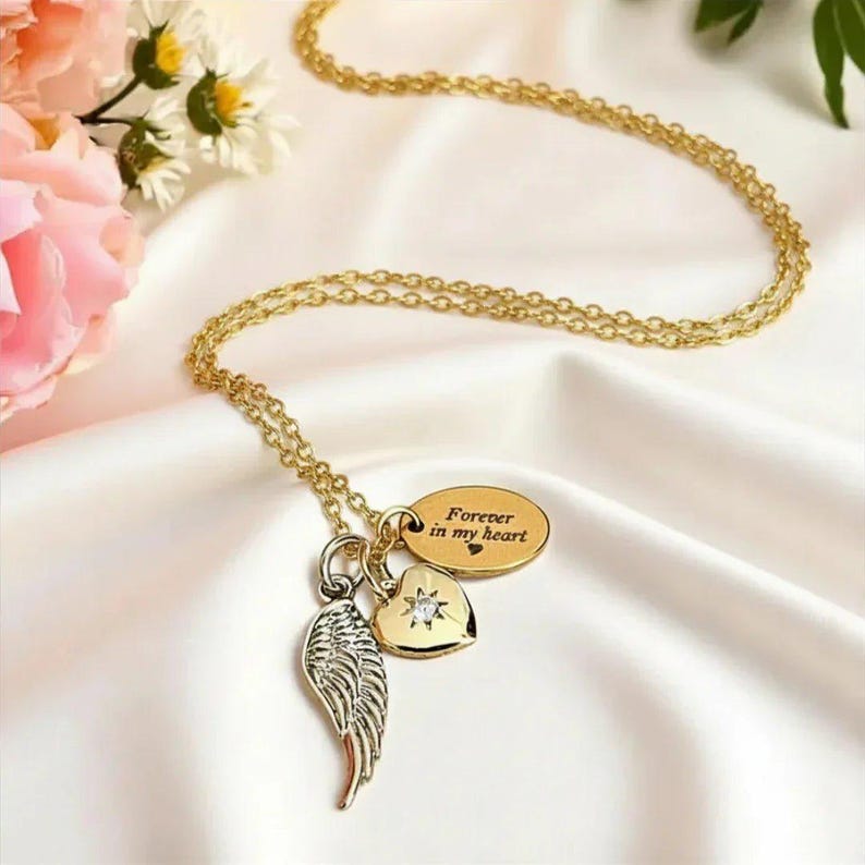 Forever in my Heart Memory necklace, Gold - 20 inch - - LadybugfeetDesigns -