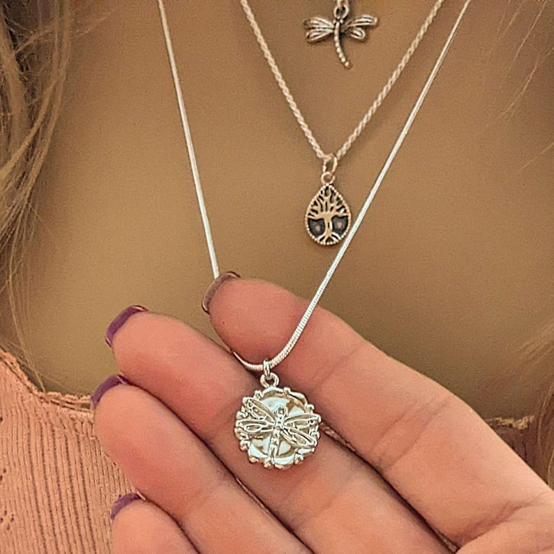 Dragonfly Layered Necklace Set, Silver - - LadybugfeetDesigns -