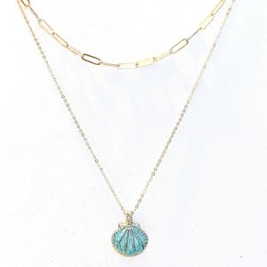 Blue Scallop Shell necklace set, Gold - - LadybugfeetDesigns -
