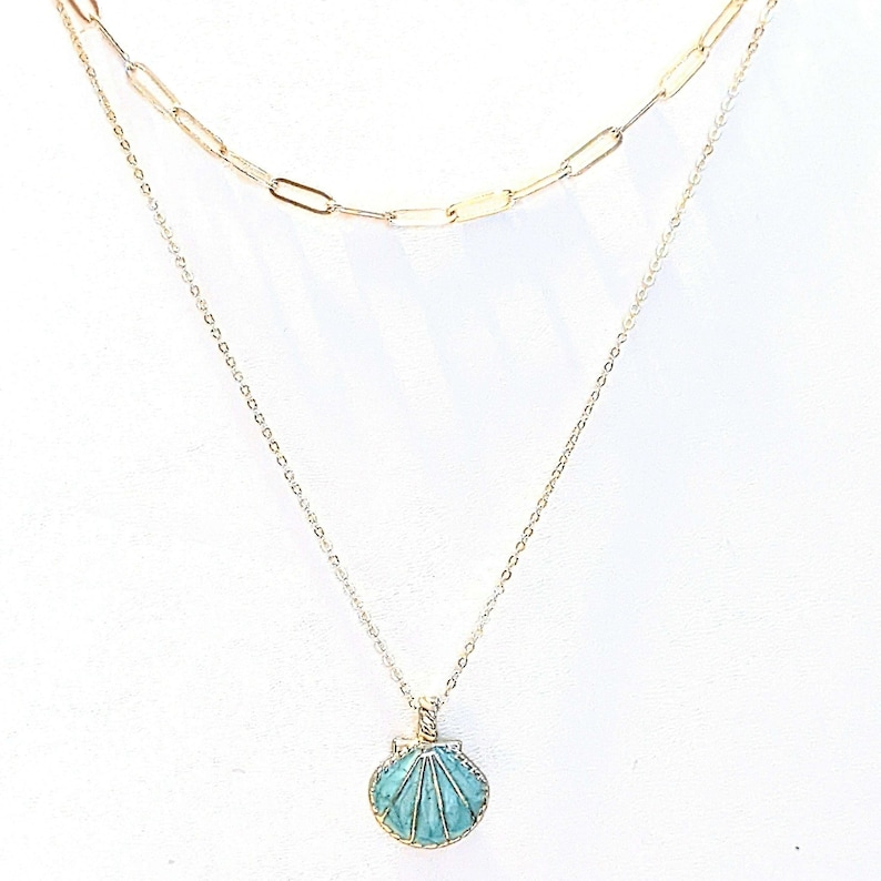 Blue Scallop Shell necklace set, Gold - - LadybugfeetDesigns -