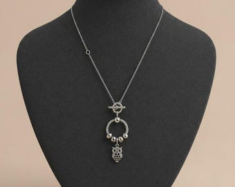 Mooie uil sterlingzilveren toggle-bedelketting, 20 inch