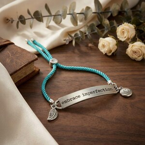 Embrace Imperfection Inspirational Quote Twisted Rope Bolo Bracelet - - LadybugfeetDesigns -