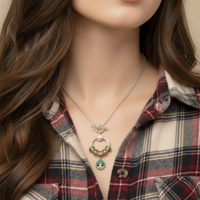 Tree of Life - Life Force Sterling Silver Toggle Charm Necklace, 20 inches - - LadybugfeetDesigns -