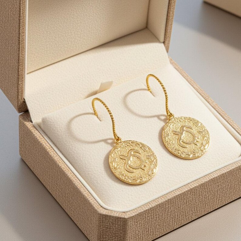 Hawaiian Sea Turtle Disc Hook Earrings, Gold - - LadybugfeetDesigns -