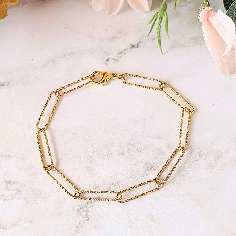 Diamond Cut Gold Paperclip Chain Bracelet - - LadybugfeetDesigns -