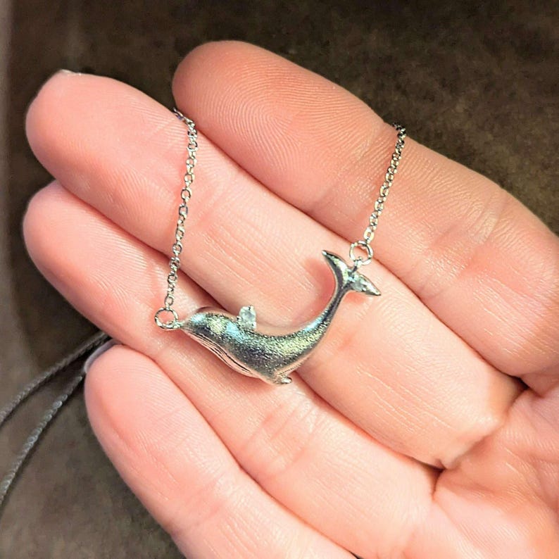 Whale Pendant charm necklace, Silver - 16 inch - - LadybugfeetDesigns -