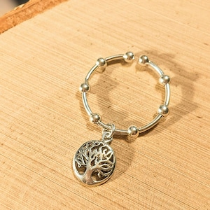 Sterling Silver Tree of Life Adjustable Charm Ring - - LadybugfeetDesigns -