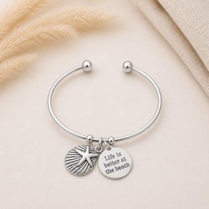 Life is Better at the Beach Euro Bangle Cuff, Silver - - LadybugfeetDesigns -
