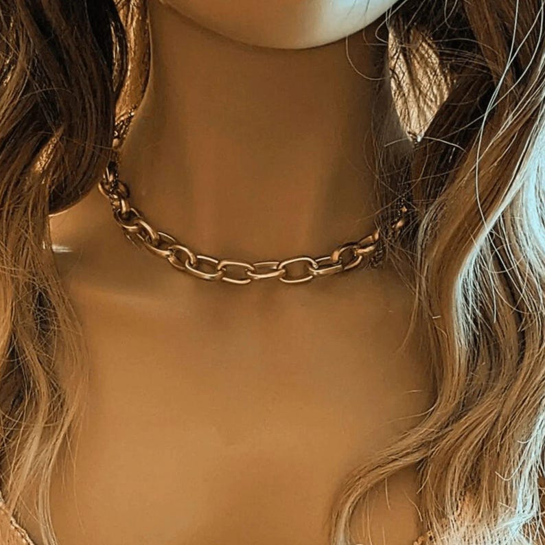 Shiny Gold Matte Oval Link Necklace, 18.5 inch - - LadybugfeetDesigns -