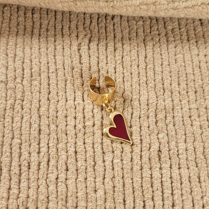 Enamel Heart Ear Cuff, Gold - - LadybugfeetDesigns -
