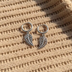 Filgree Leaf Hoop earrings, Silver - 10mm - - LadybugfeetDesigns -