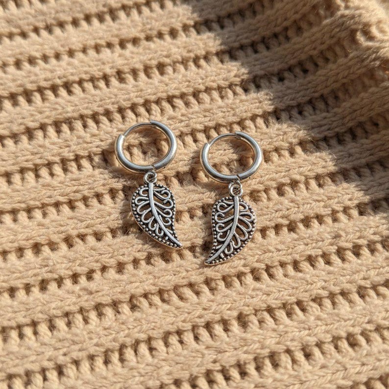 Filgree Leaf Hoop earrings, Silver - 10mm - - LadybugfeetDesigns -