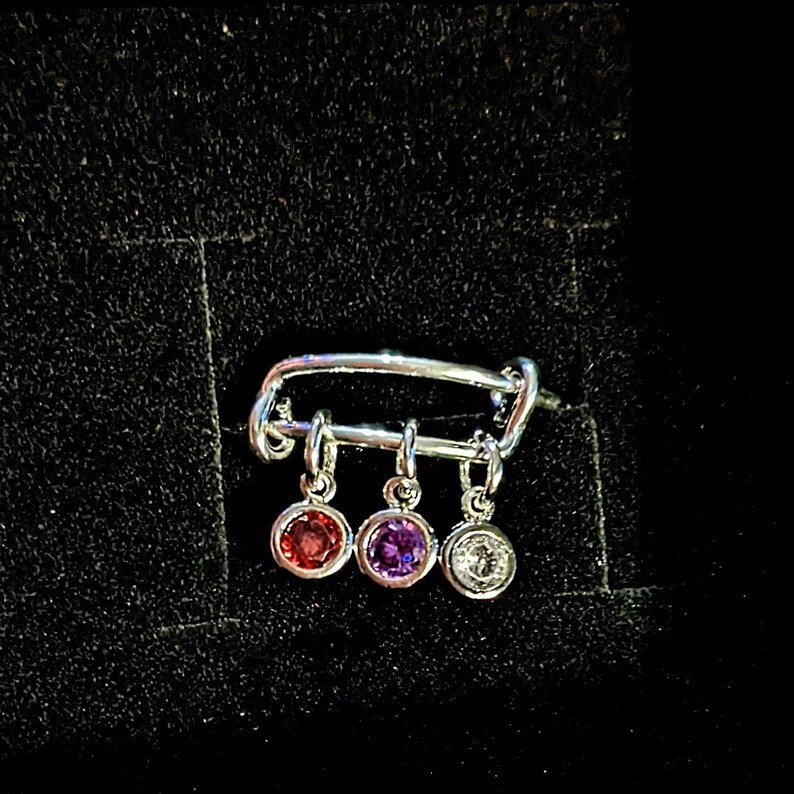 Mother's Birthstone Charm Ring, Adjustable .925 Sterling Silver - - LadybugfeetDesigns -