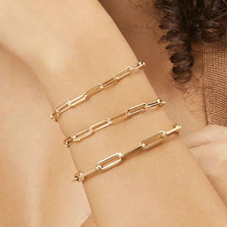 Gold Smiley Stainless Steel Paperclip Chain Bracelet - - LadybugfeetDesigns -
