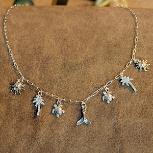 Tropic Vacation Multi Charm Link Necklace, .925 Sterling Silver - 20 inch - - LadybugfeetDesigns -