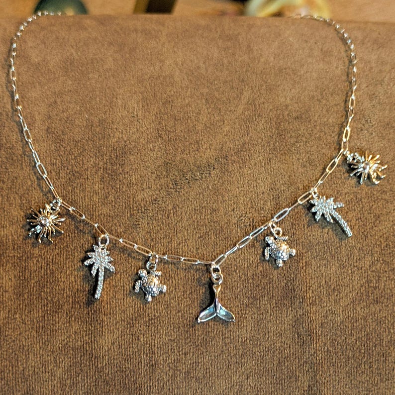 Tropic Vacation Multi Charm Link Necklace, .925 Sterling Silver - 20 inch - - LadybugfeetDesigns -