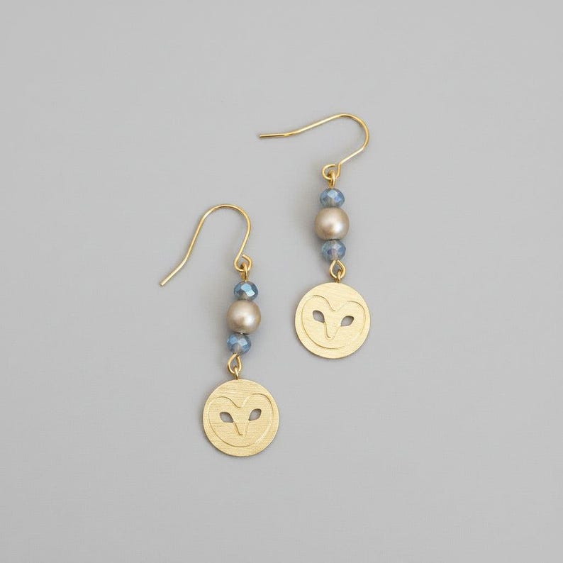 Owl Beaded Hook Earrings, Gold - - LadybugfeetDesigns -