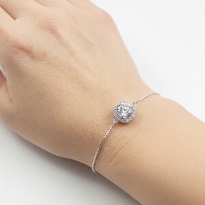CZ Diamond Halo adjustable Bracelet, Silver - - LadybugfeetDesigns -
