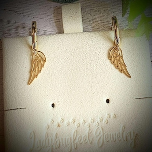Angel Wing Huggie Hoop earrings, Gold - 15mm - - LadybugfeetDesigns -