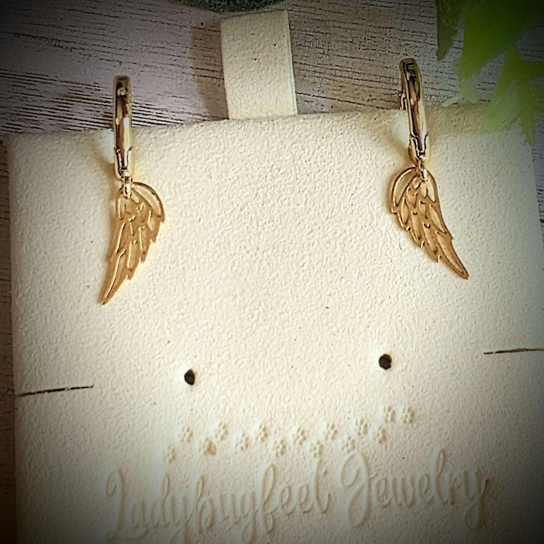 Angel Wing Huggie Hoop earrings, Gold - 15mm - - LadybugfeetDesigns -