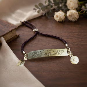 Possibility Begins with Imagination adjustable bolo bracelet - - LadybugfeetDesigns -