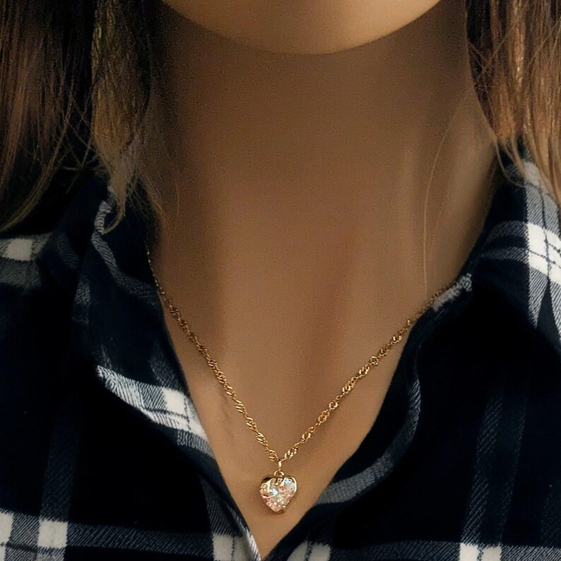 Sparkly Melting Heart necklace, Gold- 20 inch - - LadybugfeetDesigns -