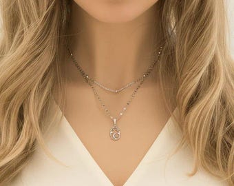 Sparkly Celestial Necklace Set, Silver